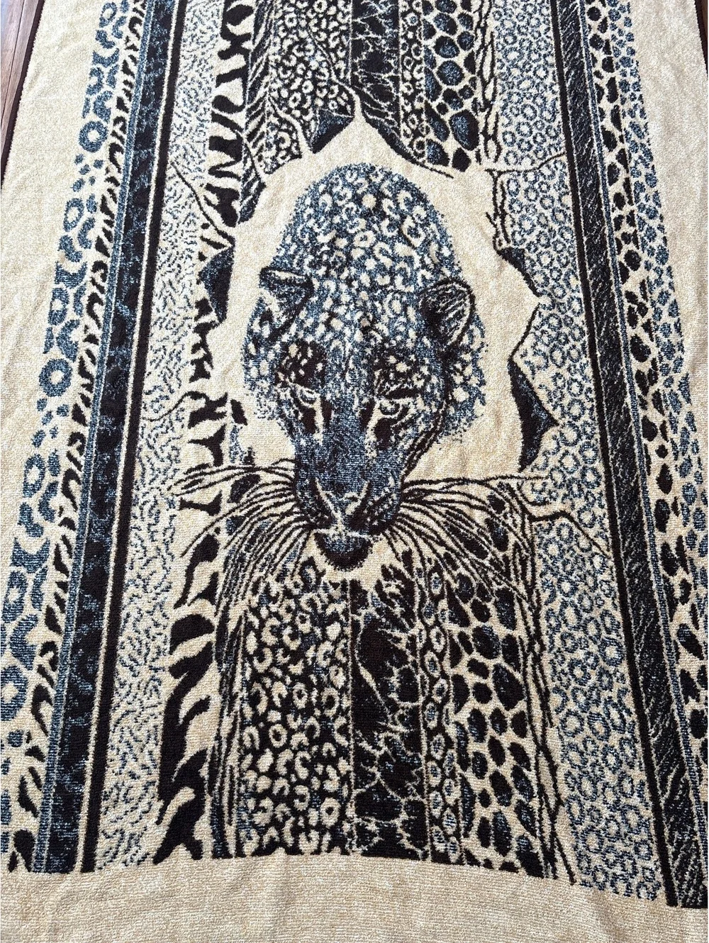 Vintage Hi Pile Leopard Throw Blanket by San Marcos Animal Print 56x76
